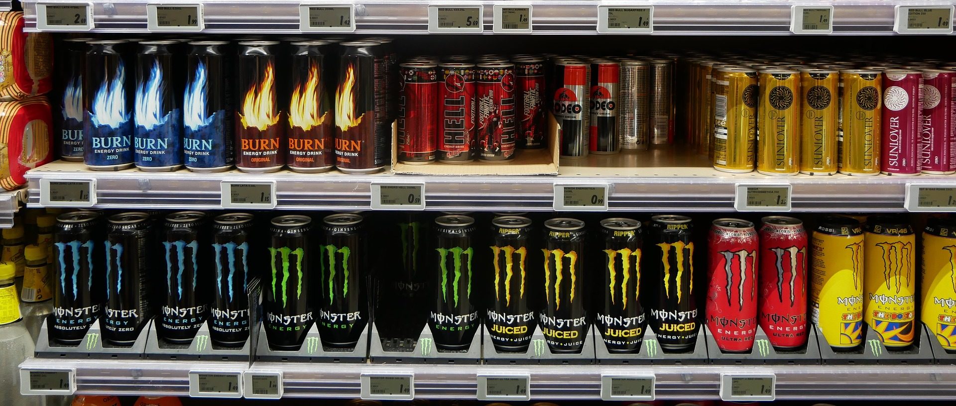 energy drinks on a store shelf